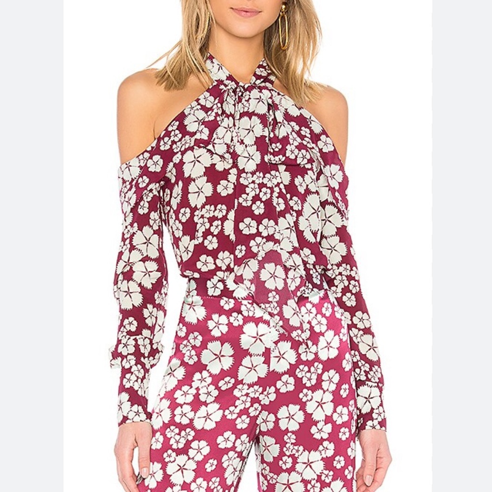 Alexis Floral Halter Blouse in Burgundy and White